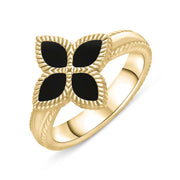 18ct Yellow Gold Whitby Jet Bloom Flower Ball Edge Ring, R1276