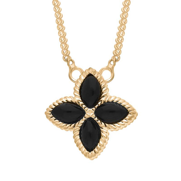 9ct Yellow Gold Whitby Jet Eden Small Marquise Flower Necklace