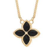 18ct Yellow Gold Whitby Jet Bloom Small Flower Ball Edge Necklace, N1155