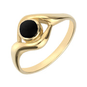 18ct Yellow Gold Whitby Jet Round Twist Ring, R030.