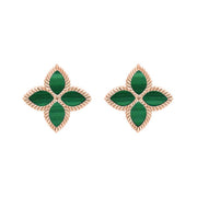 18ct Rose Gold Malachite Bloom Flower Ball Edge Stud Earrings E2602