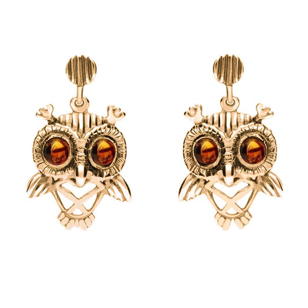 18ct Rose Gold Amber Orange Owl Stud Earrings E2329