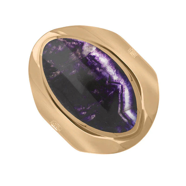 18ct Rose Gold Blue John Hallmark Medium Oval Ring. R012_FH.
