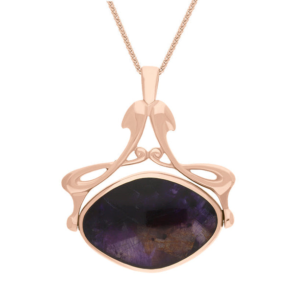 18ct Rose Gold Blue John Mother Of Pearl Bell Diamond Swivel Fob Necklace, P113_10.