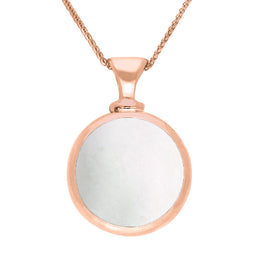 18ct Rose Gold Blue John White Mother Of Pearl Double Sided Round Dinky Fob Necklace, P218_2.