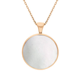 18ct Rose Gold Blue John Mother Of Pearl Large Double Sided Round Fob Necklace, P012_2.