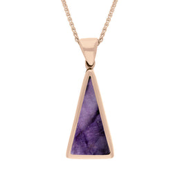 18ct Rose Gold Blue John Mother Of Pearl Small Double Sided Triangular Fob Necklace, P834.