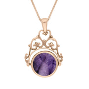 18ct Rose Gold Blue John Whitby Jet Double Sided Round Swivel Fob Necklace, P110_2.