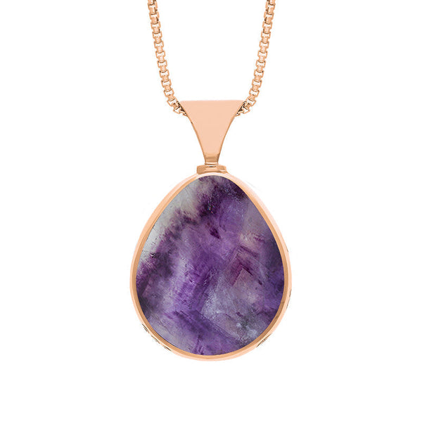 18ct Rose Gold Blue John Whitby Jet Hallmark Double Sided Pear-shaped Necklace, P148_FH