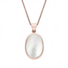 18ct Rose Gold Blue John White Mother Of Pearl Small Double Sided Fob Necklace, P832_2.