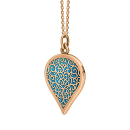 18ct Rose Gold Turquoise Flore Filigree Large Heart Necklace. P3631._2