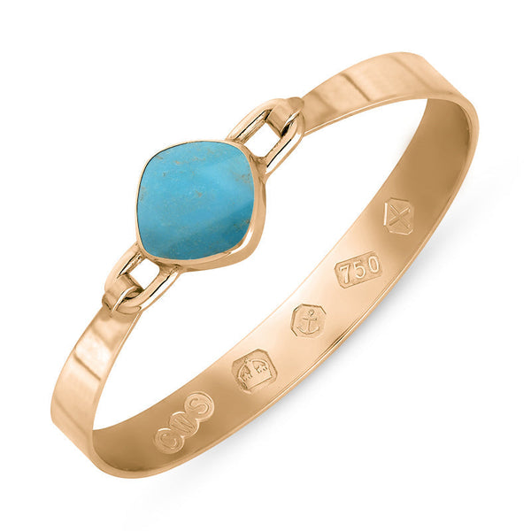 18ct Rose Gold Turquoise Hallmark Wide Cushion Bangle, B036_FH
