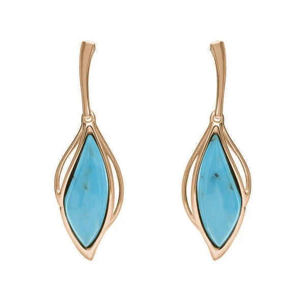18ct Rose Gold Turquoise Open Marquise Drop Earrings