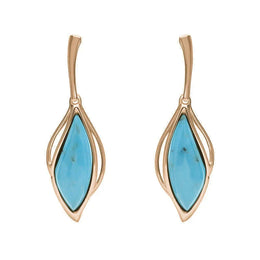 18ct Rose Gold Turquoise Open Marquise Drop Earrings