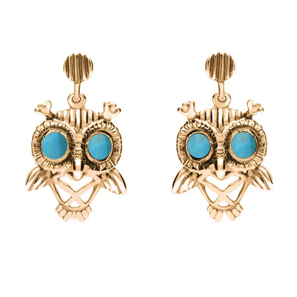 18ct Rose Gold Turquoise Owl Stud Earrings E2329
