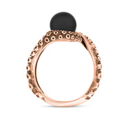 18ct Rose Gold Whitby Jet Bead Twist Tentacle Ring