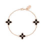 18ct Rose Gold Whitby Jet Bloom Flower Ball Edge Bracelet, B1272