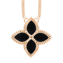18ct Rose Gold Whitby Jet Bloom Large Flower Ball Edge Necklace, N1156