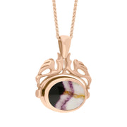 18ct Rose Gold Whitby Jet Blue John Double Sided Oval Swivel Fob Necklace, P104_4_3.