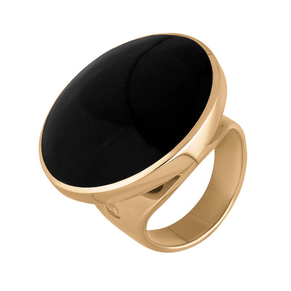 18ct Rose Gold Whitby Jet Hallmark Medium Round Ring, R610_FH.