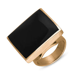 18ct Rose Gold Whitby Jet Hallmark Medium Square Ring, R604_FH.