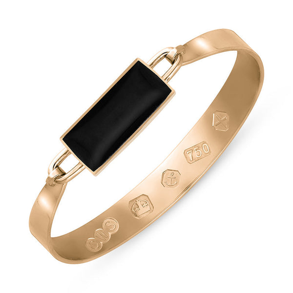 18ct Rose Gold Whitby Jet Hallmark Wide Oblong Bangle, B030_FH