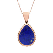 18ct Rose Gold Whitby Jet Lapis Lazuli Double Sided Celtic Edge Pear Cut Fob Necklace, P410.