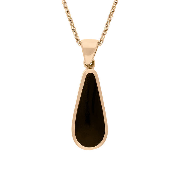 18ct Rose Gold Whitby Jet Lapis Lazuli Small Double Sided Pear Cut Fob Necklace, P835_2.