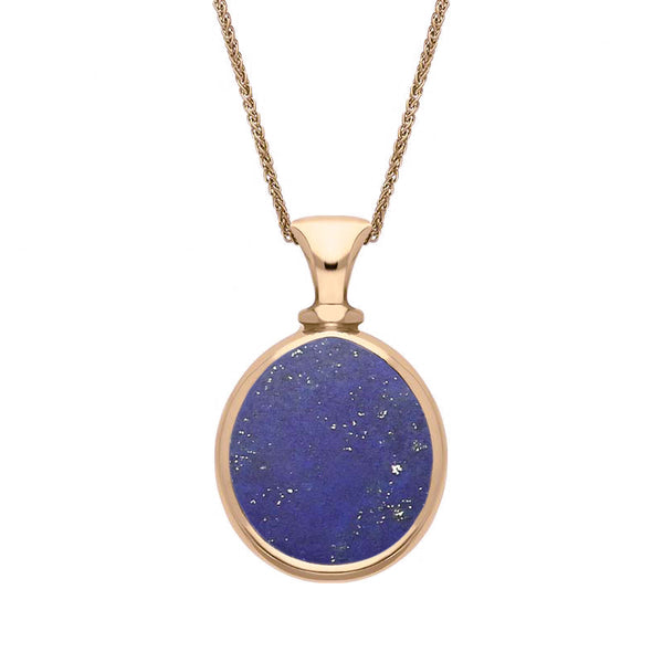18ct Rose Gold Whitby Jet Lapis Lazuli Small Double Sided Pear Fob Necklace, P220.