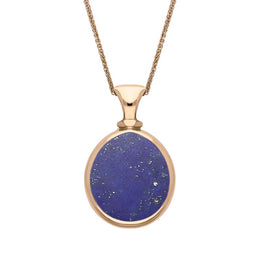 18ct Rose Gold Whitby Jet Lapis Lazuli Small Double Sided Pear Fob Necklace, P220.