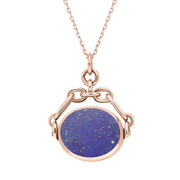 18ct Rose Gold Whitby Jet Lapis Lazuli Double Sided Swivel Fob Necklace, P209.