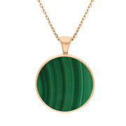 18ct Rose Gold Whitby Jet Malachite Large Double Sided Round Fob Necklace, P012.