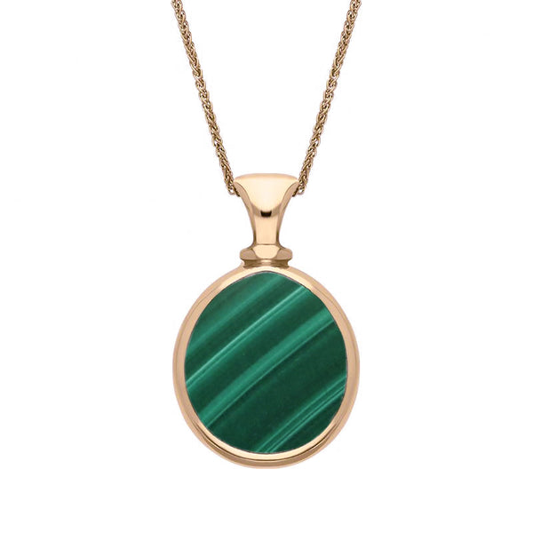 18ct Rose Gold Whitby Jet Malachite Small Double Sided Pear Fob Necklace, P220.