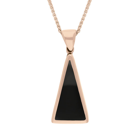 18ct Rose Gold Whitby Jet Malachite Small Double Sided Triangular Fob Necklace, P834_2.