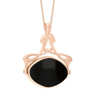 18ct Rose Gold Whitby Jet Mother Of Pearl Bell Diamond Swivel Fob Necklace, P113_10_3.