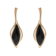 18ct Rose Gold Whitby Jet Open Marquise Drop Earrings, E2437