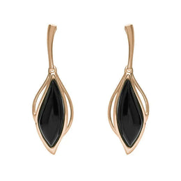 18ct Rose Gold Whitby Jet Open Marquise Drop Earrings, E2437