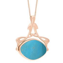 18ct Rose Gold Whitby Jet Turquoise Bell Diamond Swivel Fob Necklace, P113_10_3.