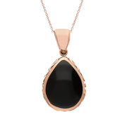 18ct Rose Gold Whitby Jet Turquoise Double Sided Celtic Edge Pear Cut Fob Necklace, P410_2.