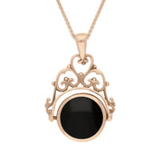 18ct Rose Gold Whitby Jet Turquoise Double Sided Round Swivel Fob Necklace, P110_2_2.
