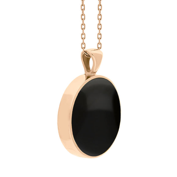18ct Rose Gold Whitby Jet Turquoise Large Double Sided Round Fob Necklace, P012_3.