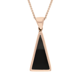 18ct Rose Gold Whitby Jet Turquoise Small Double Sided Triangular Fob Necklace, P834_2.