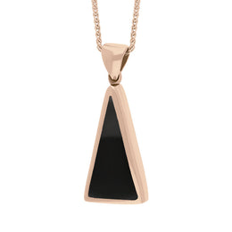 18ct Rose Gold Whitby Jet Turquoise Small Double Sided Triangular Fob Necklace, P834_3.