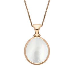 18ct Rose Gold Whitby Jet White Mother Of Pearl Small Double Sided Pear Fob Necklace, P220_2.