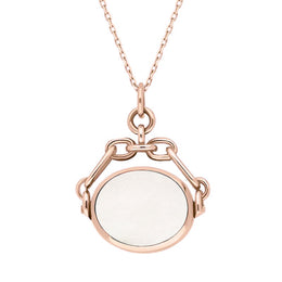18ct Rose Gold Whitby Jet White Mother Of Pearl Double Sided Swivel Fob Necklace, P209.