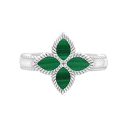 18ct White Gold Malachite Bloom Marquise Flower Ring