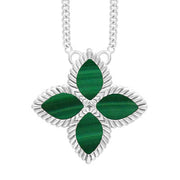 18ct White Gold Malachite Bloom Large Flower Ball Edge Necklace, N1156