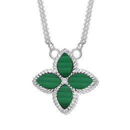 18ct White Gold Malachite Bloom Small Flower Ball Edge Necklace, N1155