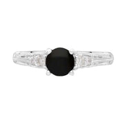 18ct White Gold Whitby Jet Diamond 0.18ct Ornate Claw Set Ring