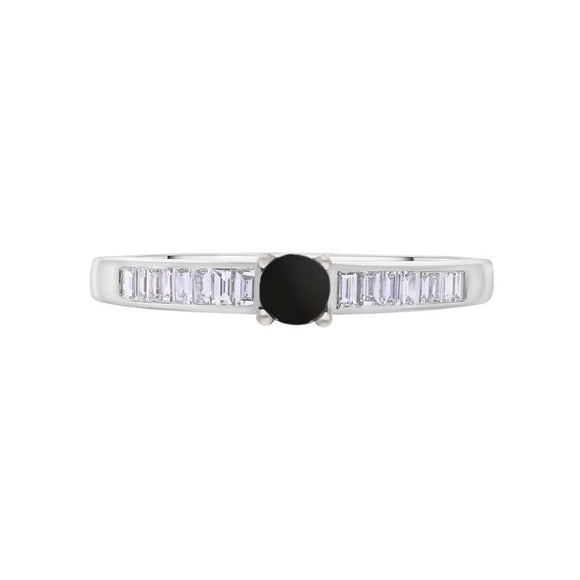 18ct White Gold Whitby Jet Diamond 0.20ct Round Claw Set Ring